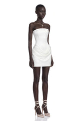 Lucienne White One Shoulder Ruched Mini Dress