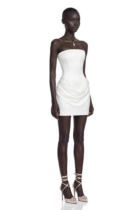 Bice Mini Dress White One Shoulder Ruched