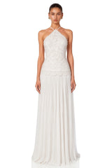 Lucille White Halterneck Flowy Maxi Dress