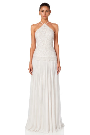 Lucille White Halterneck Flowy Maxi Dress