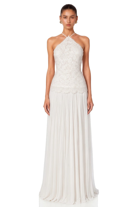 Laura Maxi Dress White Halterneck Flowy