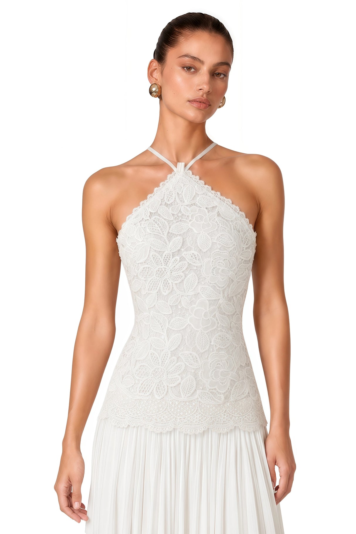 Lucille White Halterneck Flowy Maxi Dress