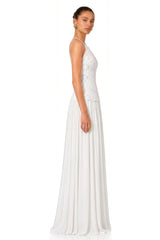 Lucille White Halterneck Flowy Maxi Dress