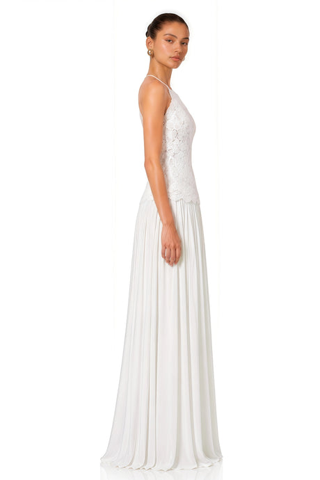Laura Maxi Dress White Halterneck Flowy