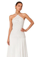Lucille White Halterneck Flowy Maxi Dress
