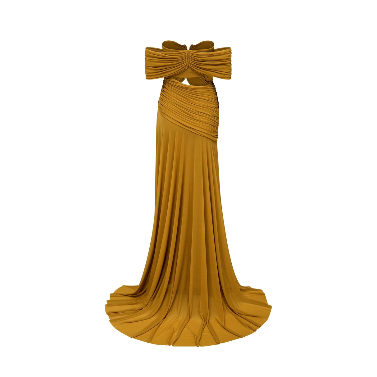 Ludivine Ocher Offshoulder Cutout Ruched Maxi Dress