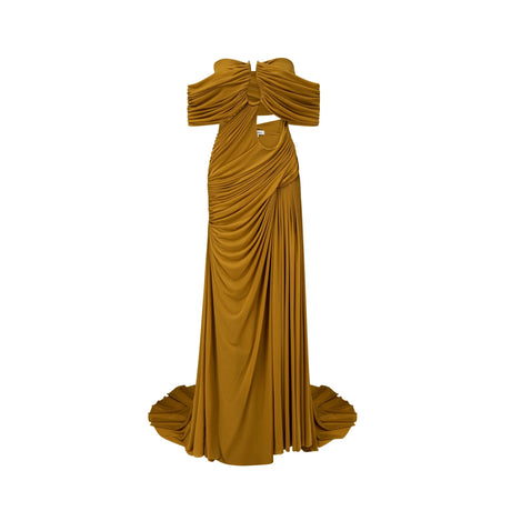 Willa Maxi Dress Ocher Off-shoulder Cut-out Ruched