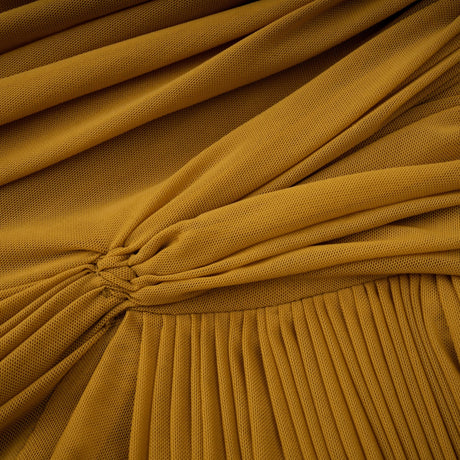 Piera maxi dress ocher off-shoulder cut-out ruched
