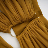 Ludivine Ocher Offshoulder Cutout Ruched Maxi Dress