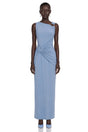 Ludmila Blue Ruched Maxi Dress with Metal Buckles
