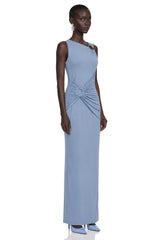 Ludmila Blue Ruched Maxi Dress with Metal Buckles