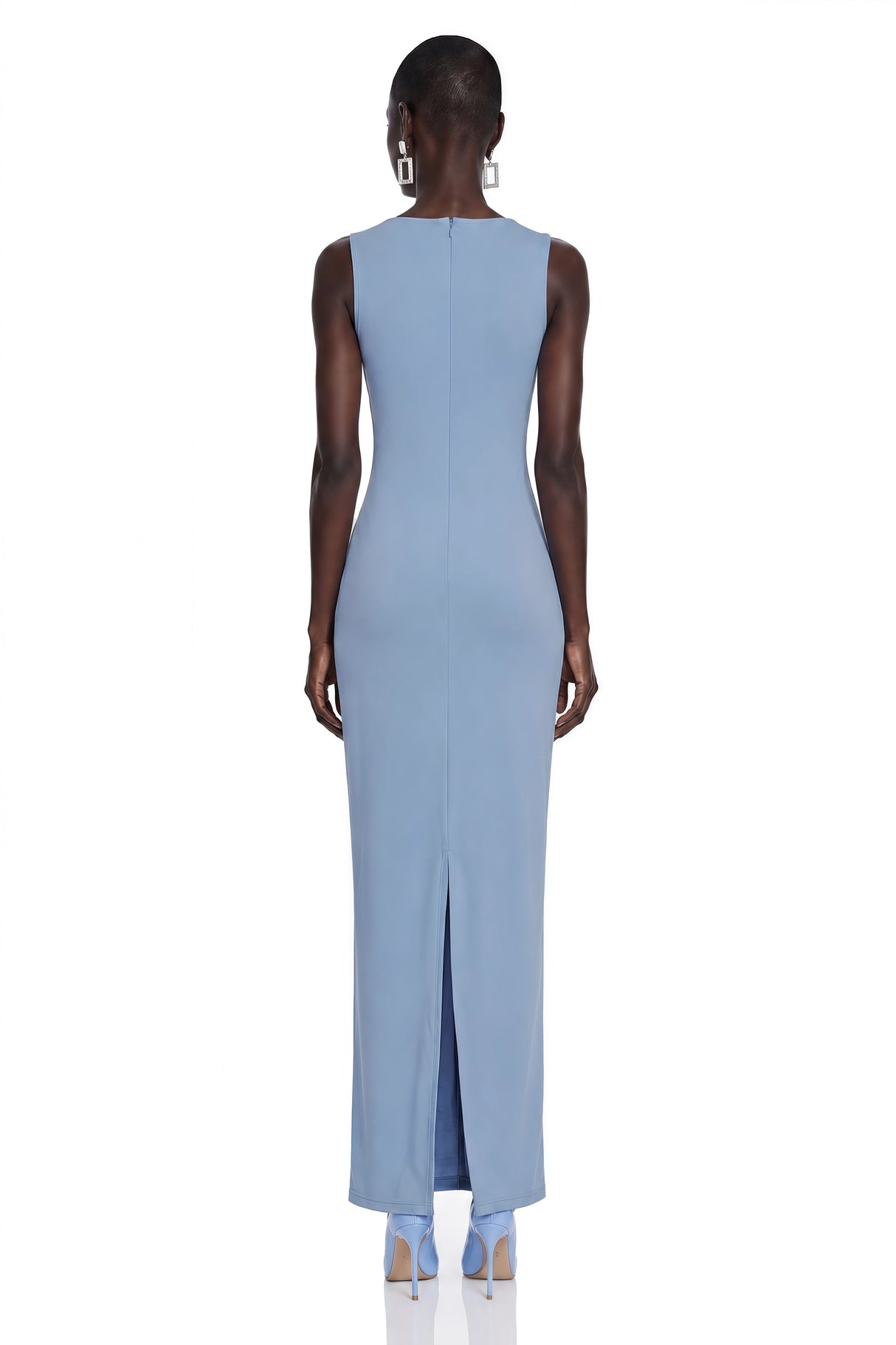 Ludmila Blue Ruched Maxi Dress with Metal Buckles