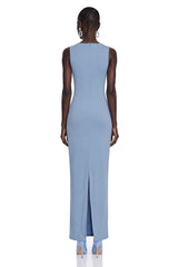 Ludmila Blue Ruched Maxi Dress with Metal Buckles