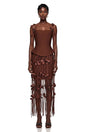 Ludmila Brown Tassel Mini Dress with 3D Florals