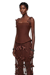 Ludmila Brown Tassel Mini Dress with 3D Florals