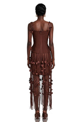Ludmila Brown Tassel Mini Dress with 3D Florals