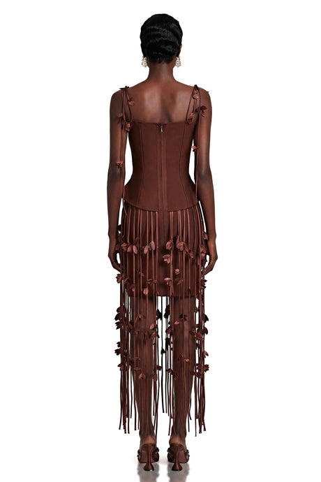 Giovannella Mini Dress Brown Tassel with 3D Florals