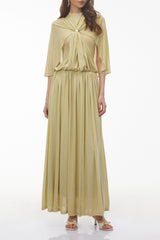 Luluwah Emerald Green Mock Neck Pleated Maxi Dress