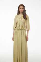 Luluwah Emerald Green Mock Neck Pleated Maxi Dress