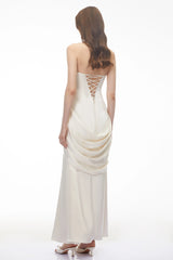 Luluwah White Ruched Maxi Dress with Bow Detail