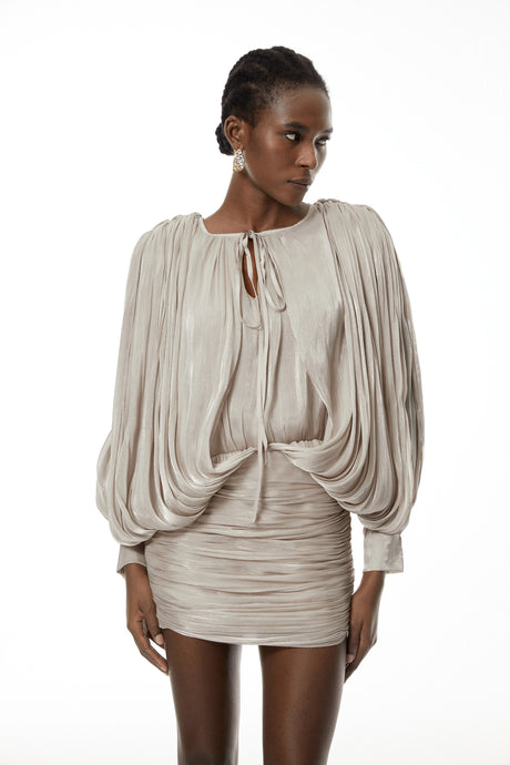 Summer Mini Dress Neutrals Fully Pleated
