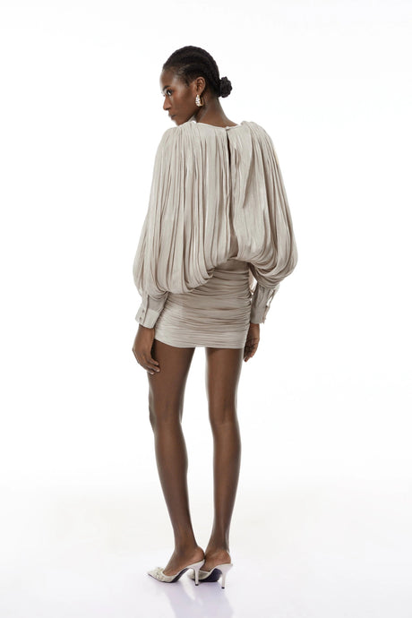 Summer Mini Dress Neutrals Fully Pleated