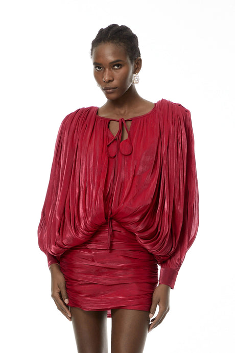 Fabiola Mini Dress Red Fully Pleated