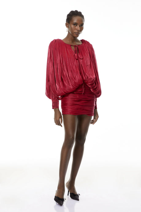 Fabiola Mini Dress Red Fully Pleated