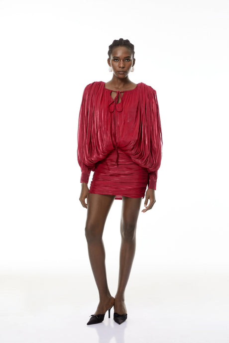 Fabiola Mini Dress Red Fully Pleated