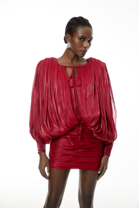 Fabiola Mini Dress Red Fully Pleated