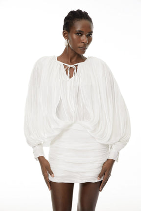 Lumi White Fully Pleated Mini Dress