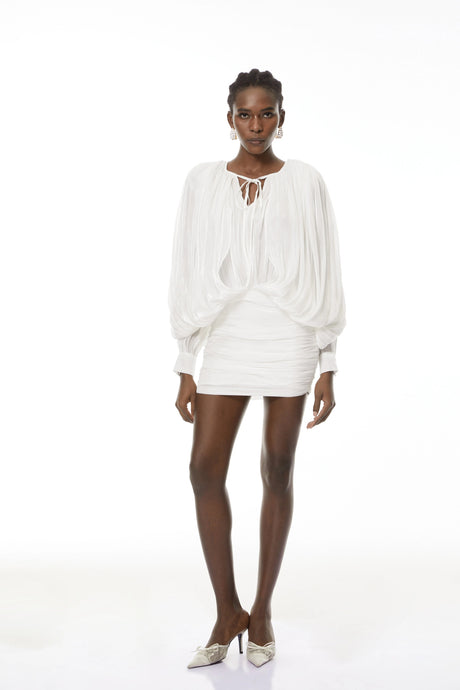 Delaney Mini Dress White Fully Pleated