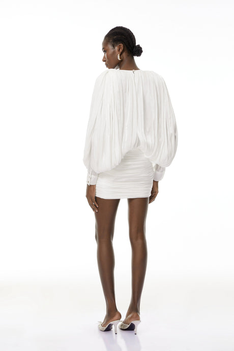 Delaney Mini Dress White Fully Pleated