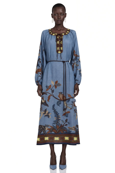 Beppina Midi Dress Blue Printed Long Sleeve