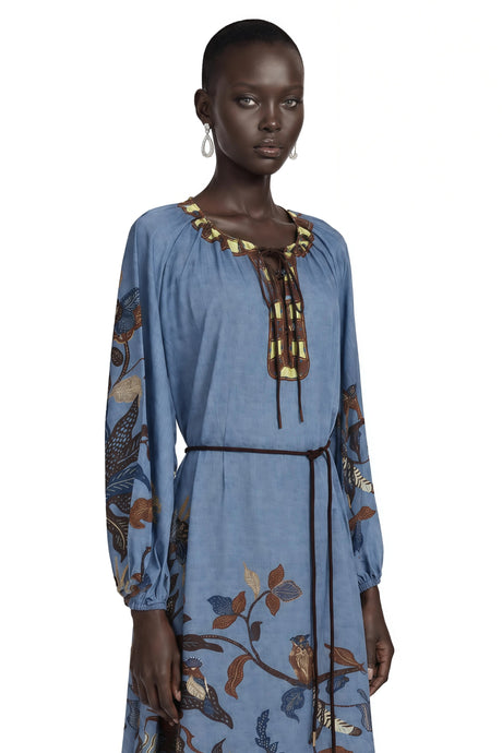 Beppina Midi Dress Blue Printed Long Sleeve