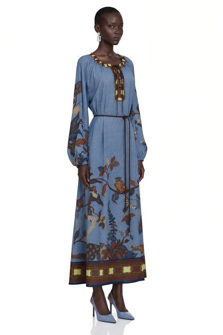 Beppina Midi Dress Blue Printed Long Sleeve