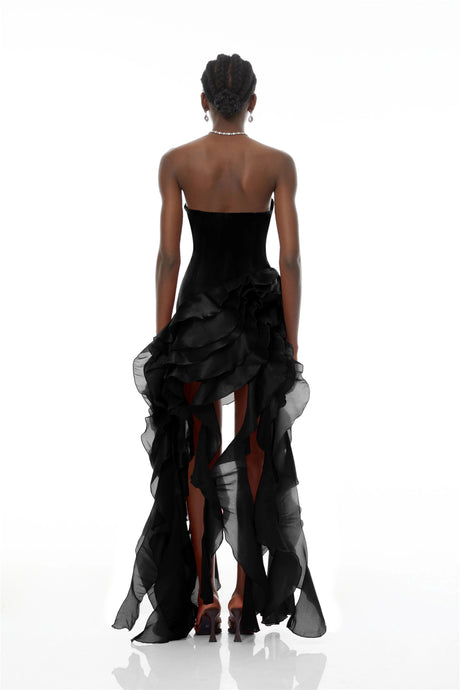 Fiorina Maxi Dress Black Strapless Ruffled