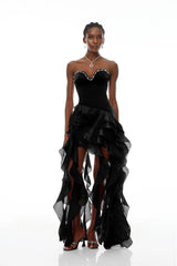 Lunetta Black Strapless Ruffled Maxi Dress