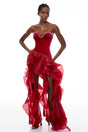Lunetta Red Strapless Ruffled Maxi Dress