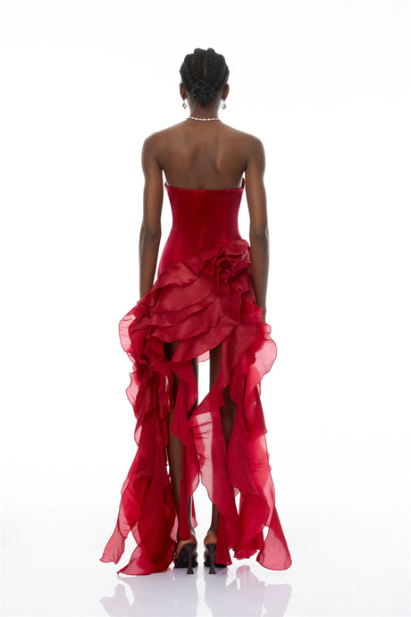 Jamie Maxi Dress Red Strapless Ruffled