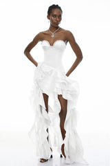 Lunetta White Strapless Ruffled Maxi Dress