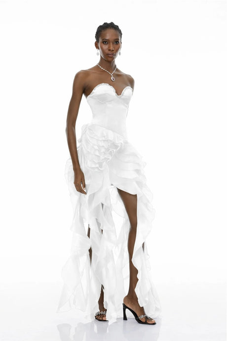 April Maxi Dress White Strapless Ruffled