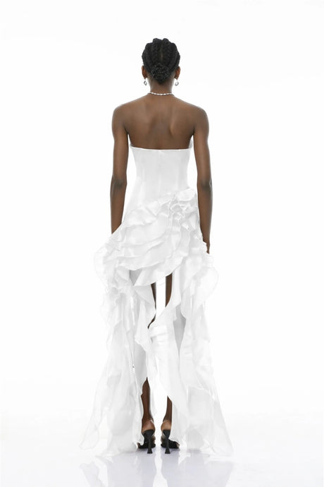 April Maxi Dress White Strapless Ruffled