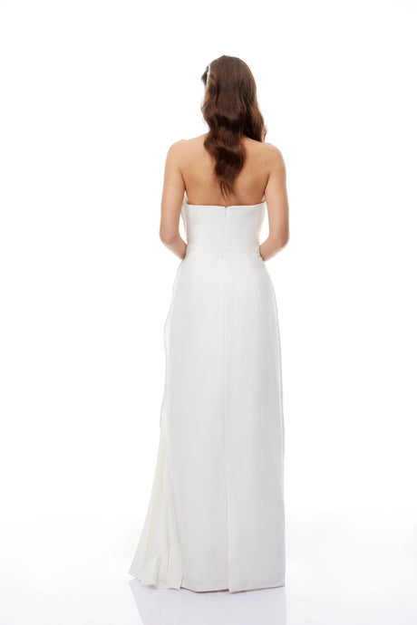 Jayla Maxi Dress White Halterneck Asymmetrical Pleated