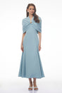 Lyla Blue Plunge Neck Midi Dress with Cape Sleeves