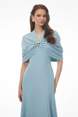 Lyla Blue Plunge Neck Midi Dress with Cape Sleeves