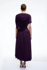 Lysiane Purple Draped Cape Pleated Midi Dress