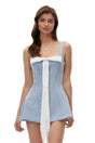 Lyubov Blue Square Neck Mini Dress with Bow