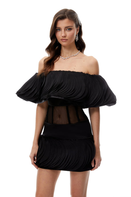 Alina Mini Dress Black Layered Ruffled
