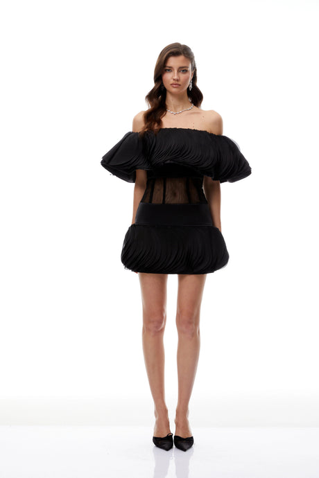 Alina Mini Dress Black Layered Ruffled